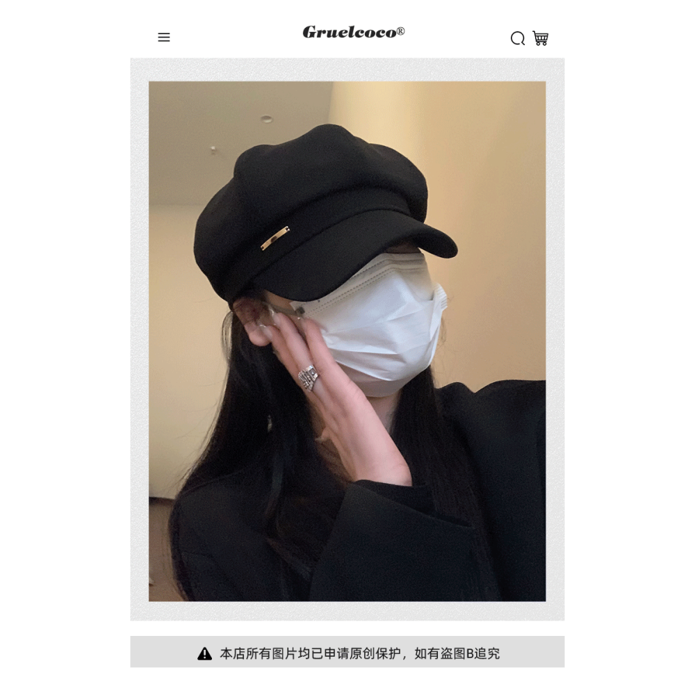 金屬標英倫復古風八角帽女2024年春季新款小帽檐貝雷帽百搭顯臉小-細節圖9
