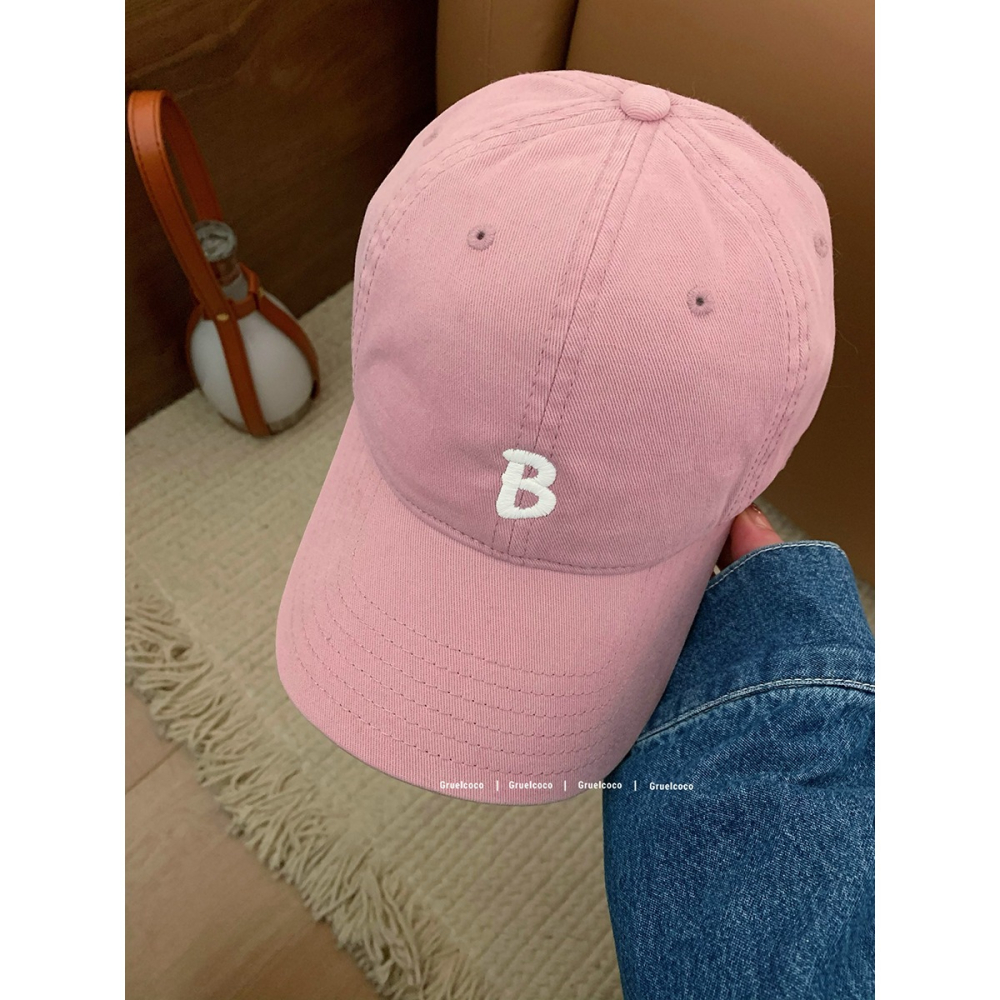B標字母刺繡棒球帽女春夏款韓版百搭ins戶外休閑寬檐顯臉小遮陽帽-細節圖6