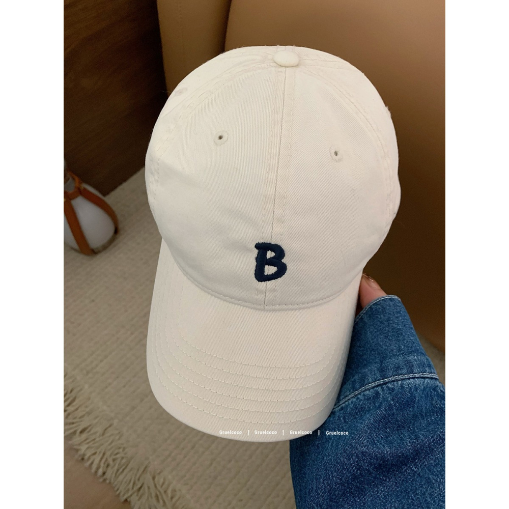 B標字母刺繡棒球帽女春夏款韓版百搭ins戶外休閑寬檐顯臉小遮陽帽-細節圖10