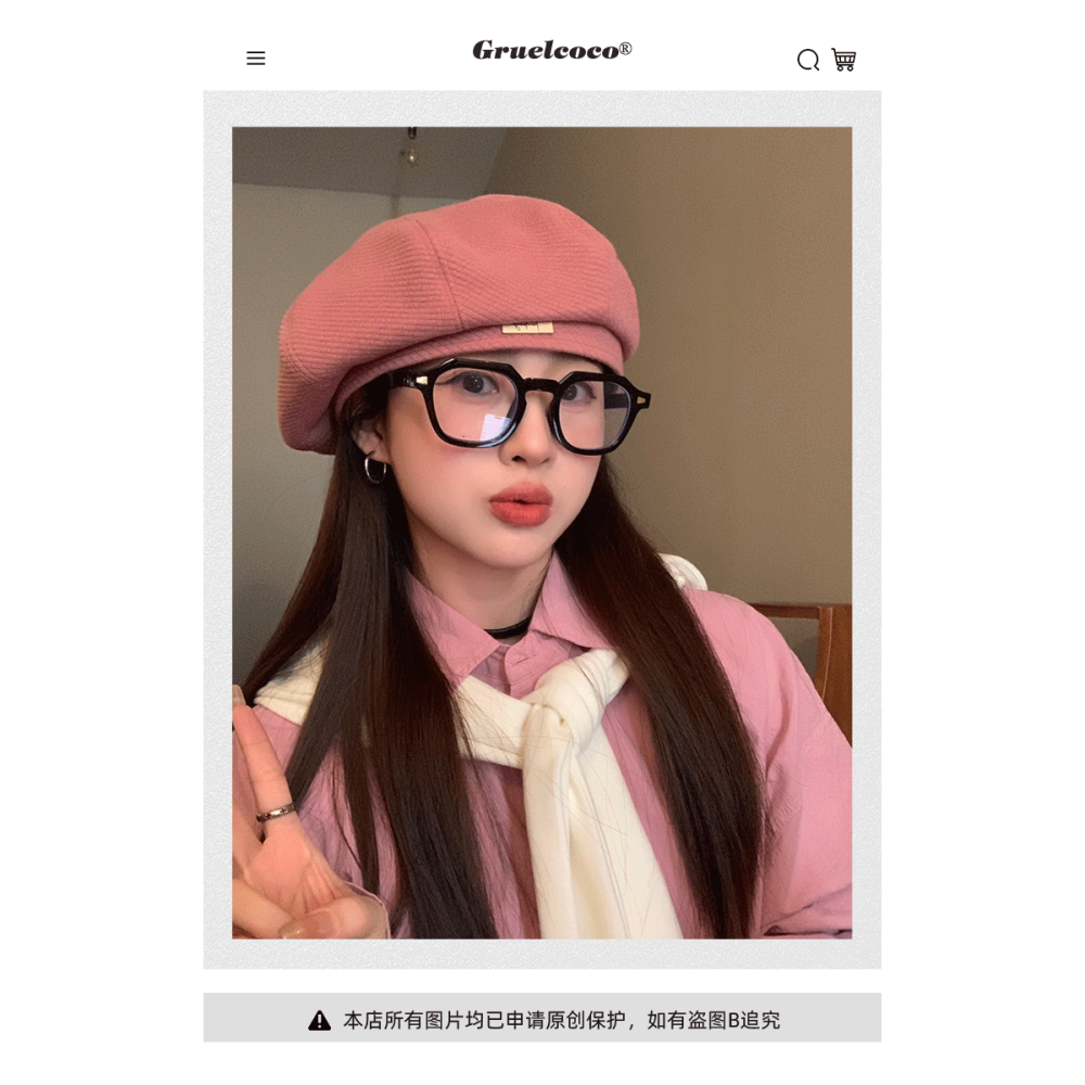 韓版ins貝雷帽女春季2024新款大頭圍顯臉小帽子文藝畫家帽雲朵帽-細節圖9