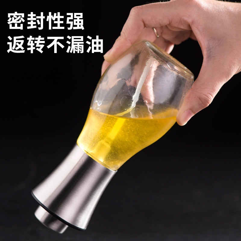 不銹鋼裝噴油瓶油罐油壺玻璃廚房防漏家用歐式健身按壓泵頭噴霧化-細節圖3