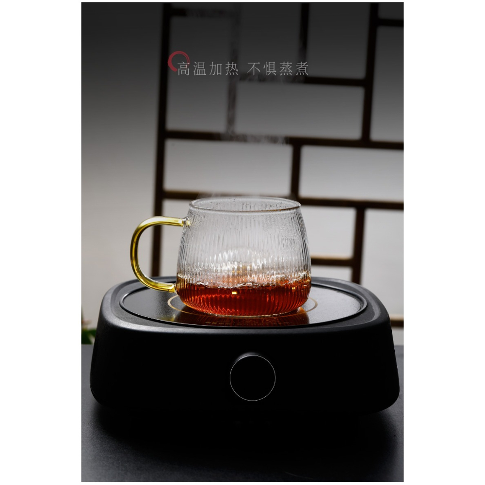 耐熱玻璃茶杯條紋水杯帶蓋勺子家用牛奶泡咖啡杯辦公室茶水分離杯-細節圖9