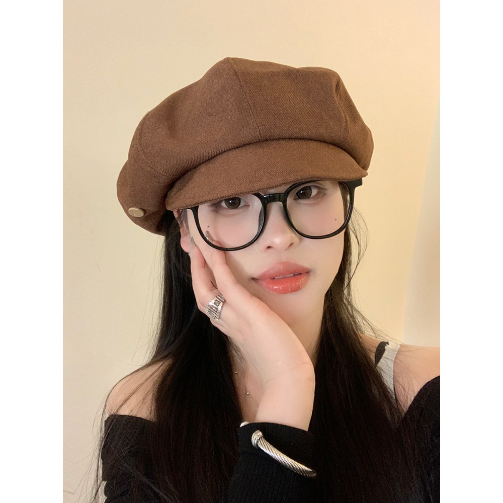 黑色貝雷帽女2024年春夏季新款韓版百搭復古小帽檐顯臉小八角帽-細節圖3