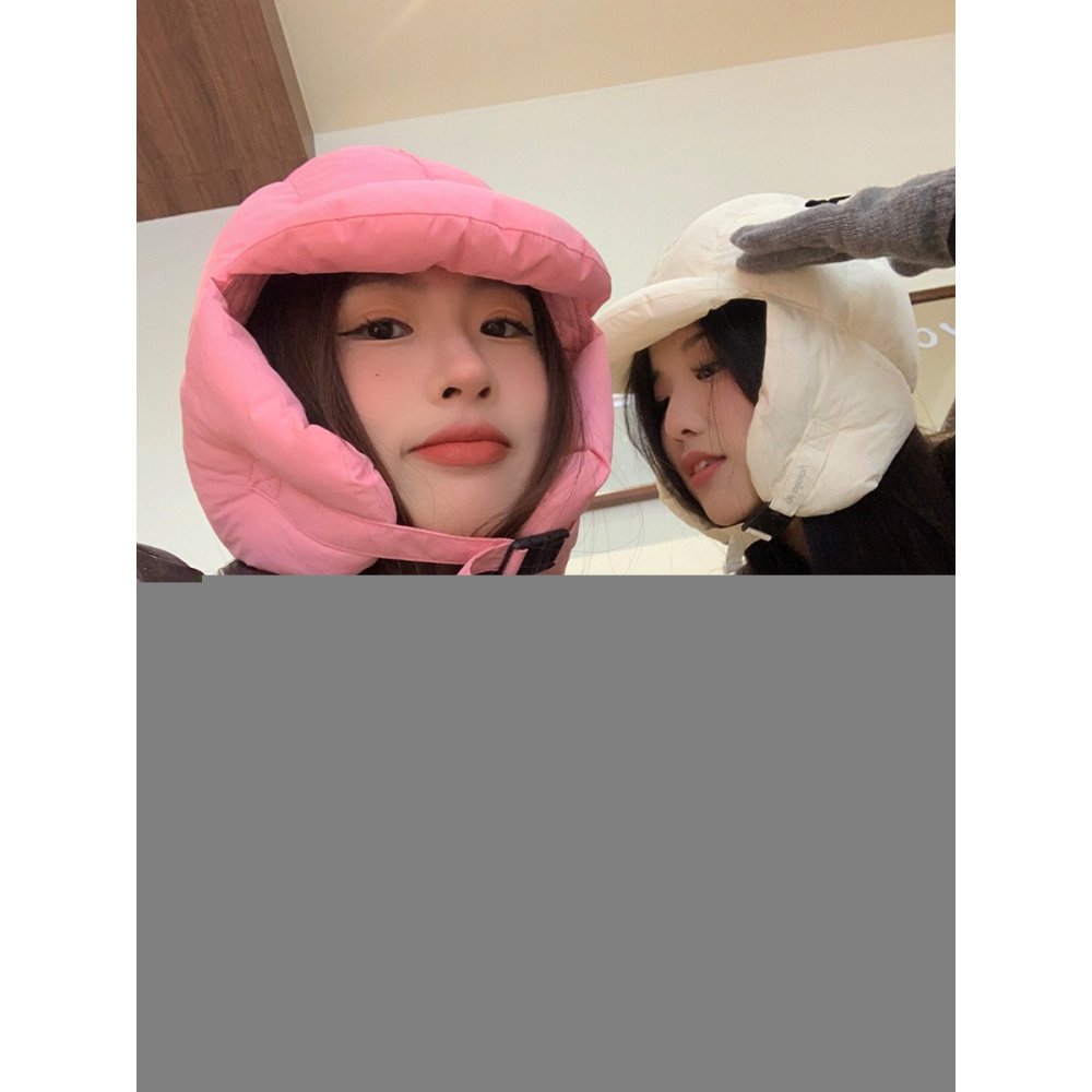 羽絨雷鋒帽女冬季韓版保暖帽子東北旅遊防寒充絨輕盈護耳帽飛行帽-細節圖2