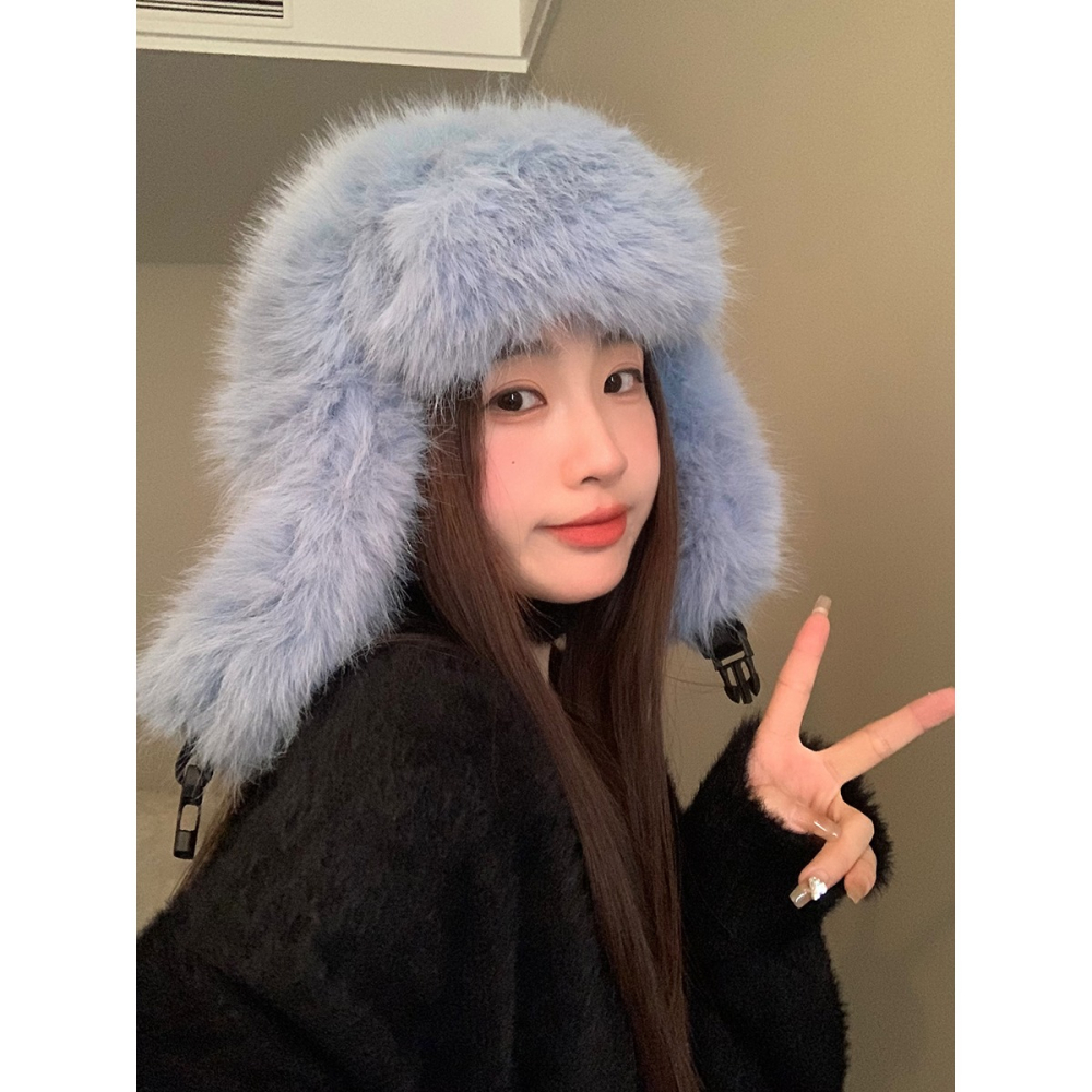 冬季仿貂絨皮草雷鋒帽女戶外騎車防寒護耳川西旅遊滑雪毛絨帽子-細節圖6