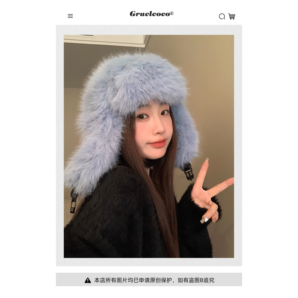 冬季仿貂絨皮草雷鋒帽女戶外騎車防寒護耳川西旅遊滑雪毛絨帽子-細節圖7