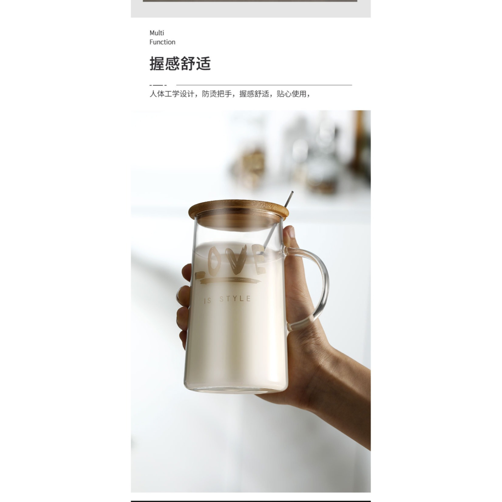玻璃杯家用大容量帶蓋吸管馬克杯女ins風耐熱水杯辦公室把手杯子-細節圖10