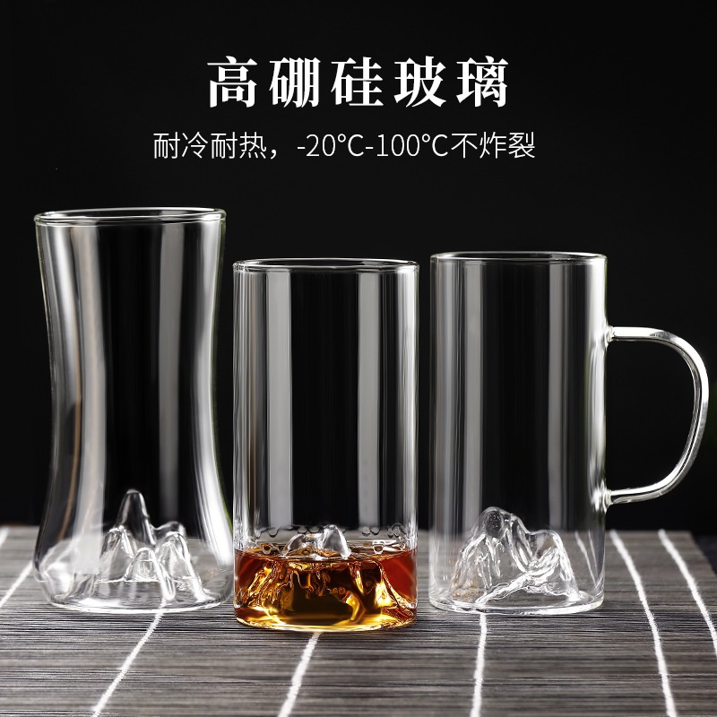 綠茶杯透明玻璃水杯家用網紅山巒茶杯耐熱觀山泡茶杯咖啡杯花茶杯-細節圖2