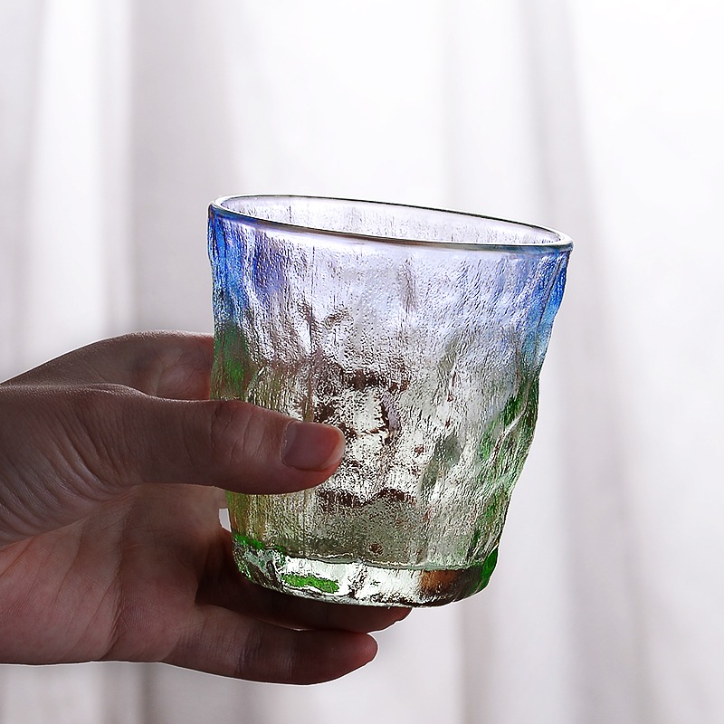 冰川紋玻璃杯高顏值水杯ins風漸變咖啡杯女夏果汁飲料杯子啤酒杯-細節圖2