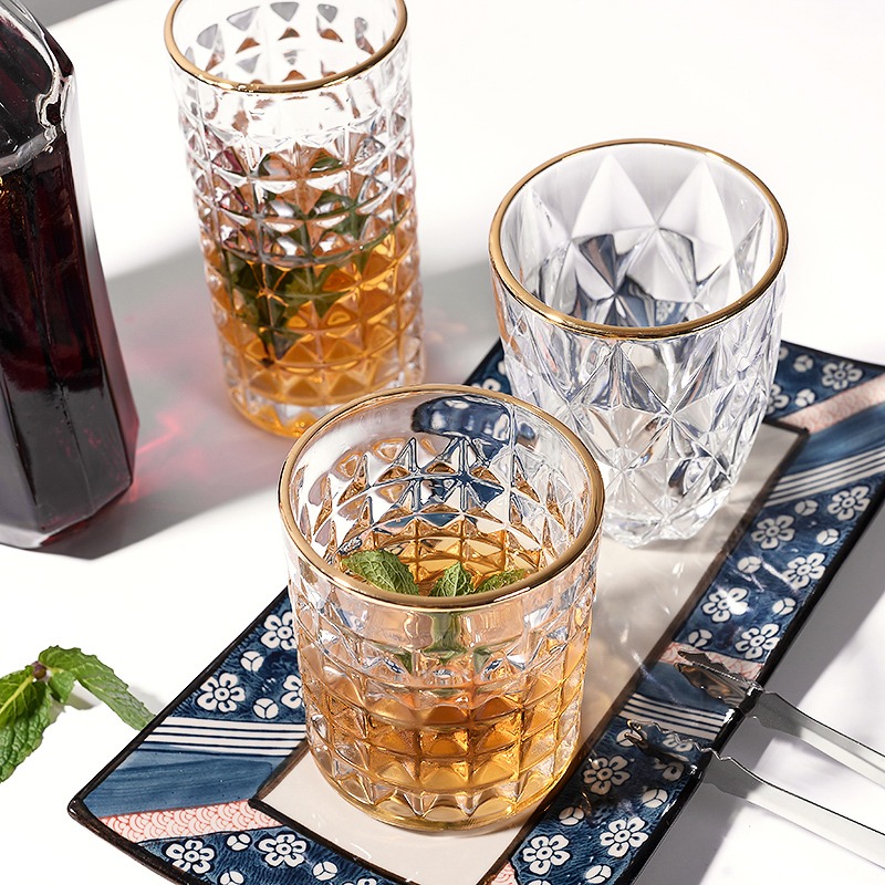 玻璃杯網紅水杯ins風金邊玻璃杯子家用簡約喝水杯耐高溫啤酒杯-細節圖4