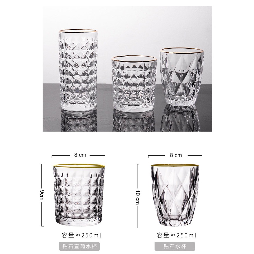 玻璃杯網紅水杯ins風金邊玻璃杯子家用簡約喝水杯耐高溫啤酒杯-細節圖8