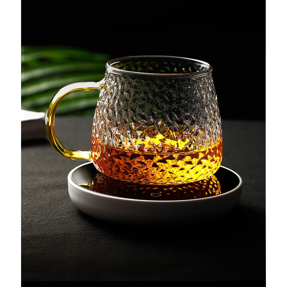 錘紋玻璃杯帶把手家用待客泡茶杯子耐高溫水杯套裝日式早餐咖啡杯-細節圖8