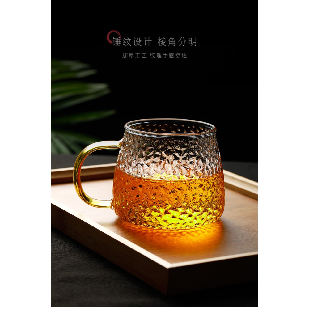 錘紋玻璃杯帶把手家用待客泡茶杯子耐高溫水杯套裝日式早餐咖啡杯-細節圖10