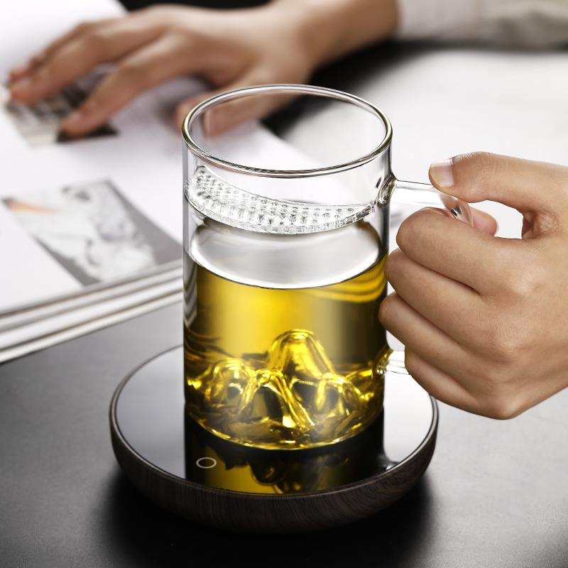 月牙杯過濾茶杯玻璃茶水分離杯帶把辦公室水杯男女個人專用綠茶杯-細節圖5