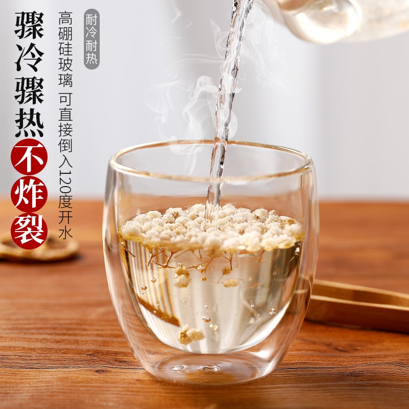 雙層耐熱玻璃杯咖啡杯家用隔熱水杯牛奶杯帶蓋茶杯個人專用果汁杯-細節圖4