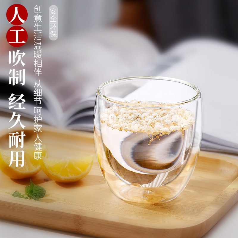 雙層耐熱玻璃杯咖啡杯家用隔熱水杯牛奶杯帶蓋茶杯個人專用果汁杯-細節圖5