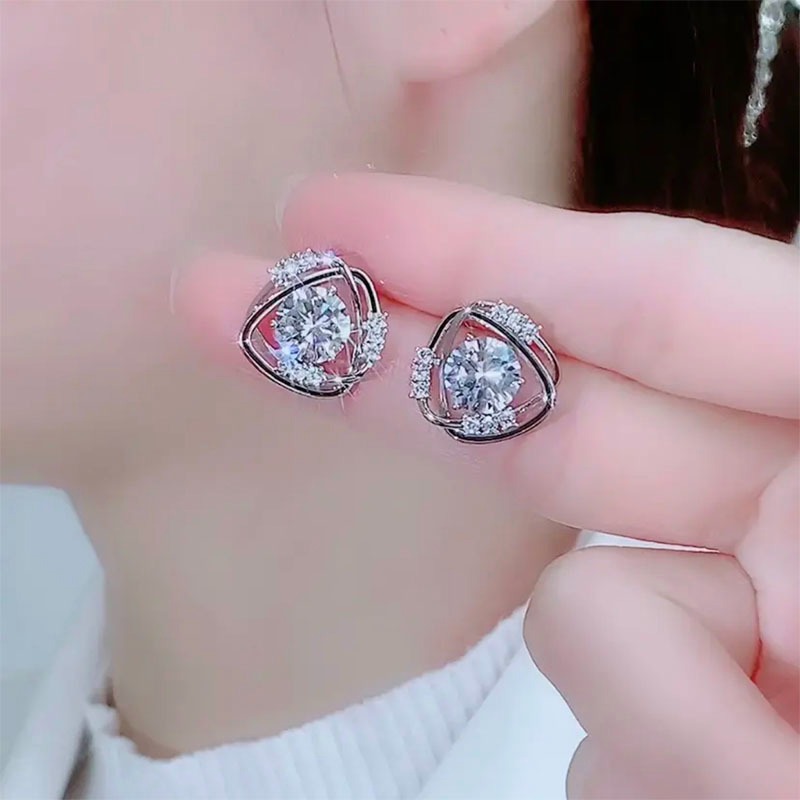 2025新款耳飾女 鋯石三角耳釘 日韓設計感鍍金小耳環-細節圖2