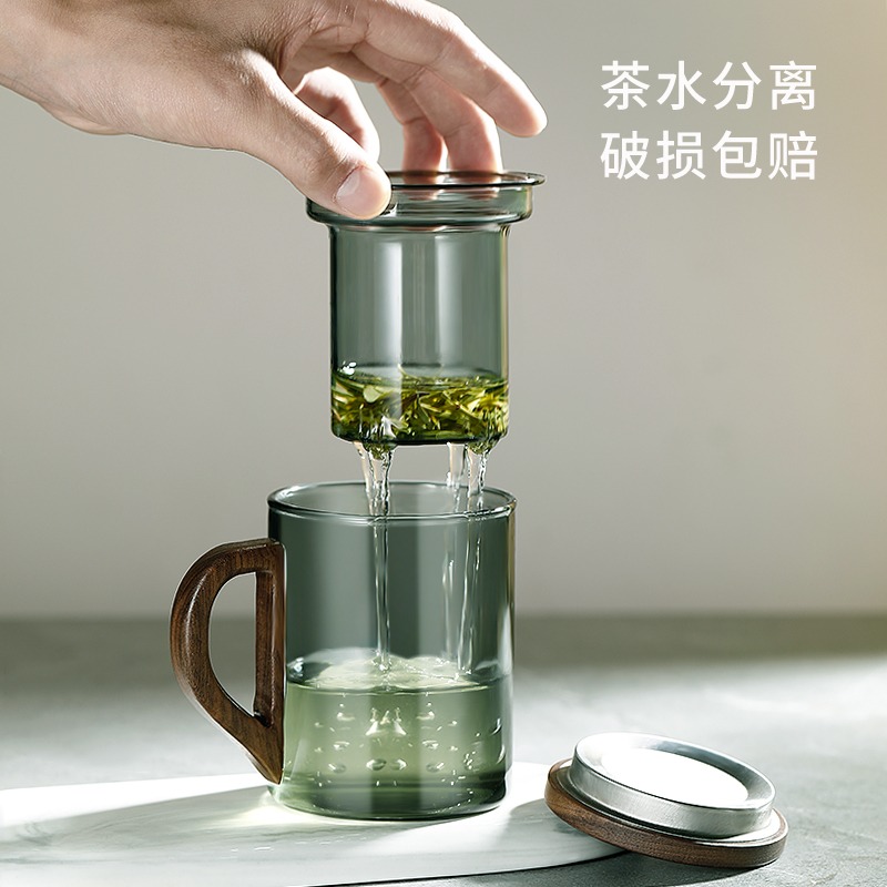 茶杯茶水分離玻璃泡茶杯帶蓋過濾耐熱水杯子男女士辦公室茶道杯-細節圖2