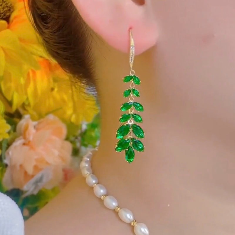 氣質祖母綠水晶耳環精緻時尚百搭高級感耳環輕奢長款顯臉瘦耳飾女-細節圖7