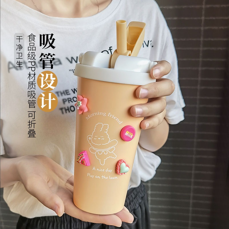 保溫杯女高顏值辦公室吸管杯子大容量學生可愛水杯便攜咖啡隨手杯-細節圖3