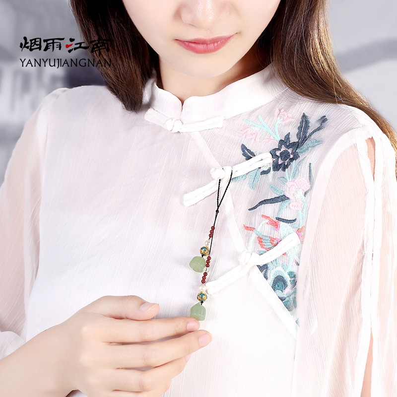 煙雨江南古典中國風可愛壓襟旗袍掛扣流蘇蓮花漢服掛件腰佩胸針-細節圖2