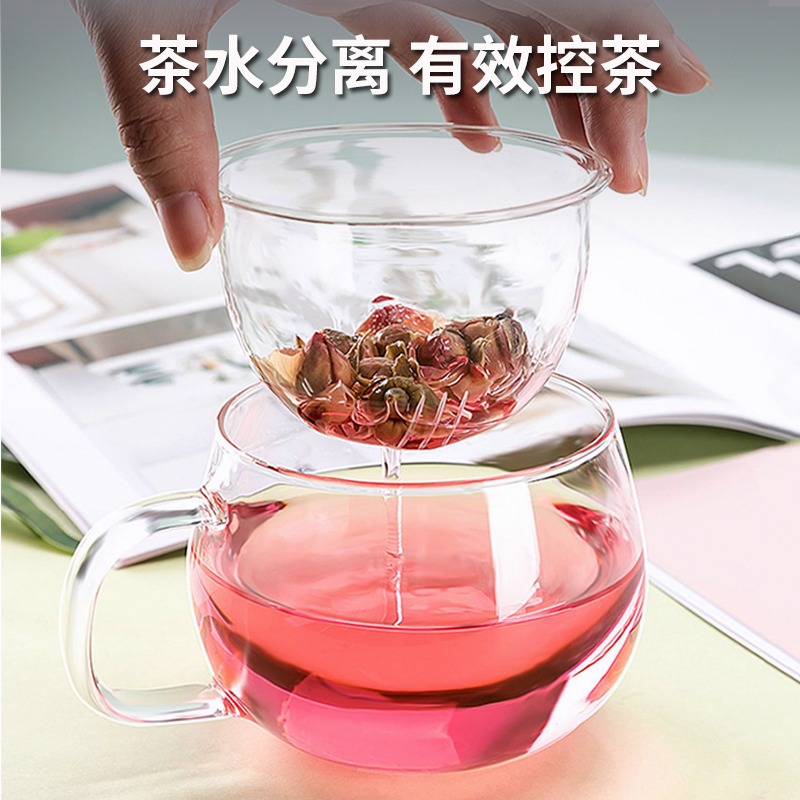 茶杯家用帶把過濾泡茶玻璃杯辦公室耐熱玻璃水杯花茶茶水分離杯子-細節圖2