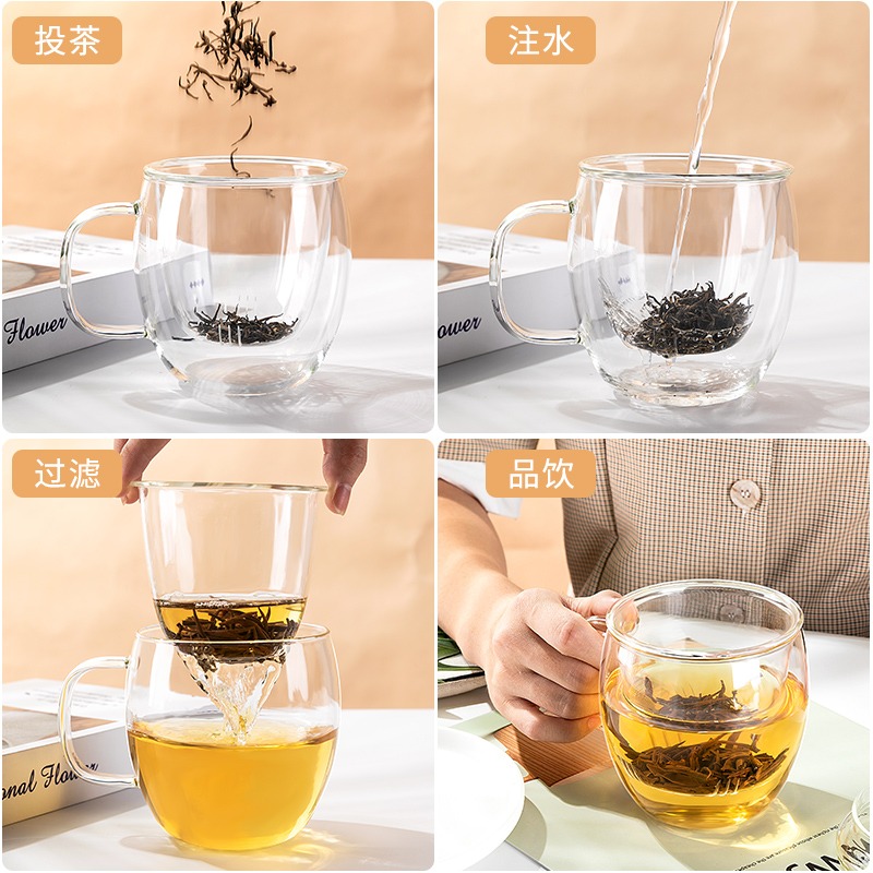 茶杯家用帶把過濾泡茶玻璃杯辦公室耐熱玻璃水杯花茶茶水分離杯子-細節圖5