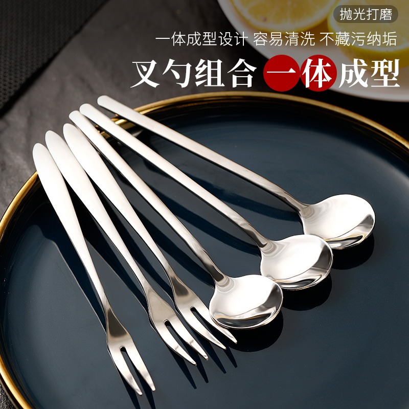 創意天鵝底座餐具水果叉家用不銹鋼水果叉子勺子套裝創意水果叉子-細節圖4