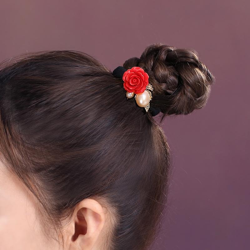 發圈中國風頭繩小清新森女橡皮筋皮套扎頭發飾品紅色花朵發飾配飾-細節圖4