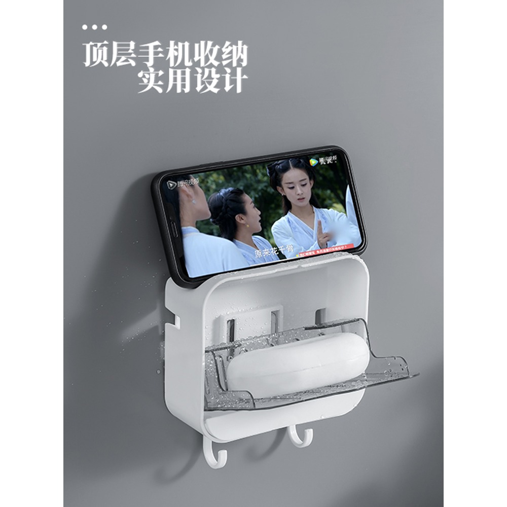 香皂盒家用肥皂盒子置物架免打孔吸盤壁掛創意瀝水帶蓋衛生間翻蓋-細節圖3
