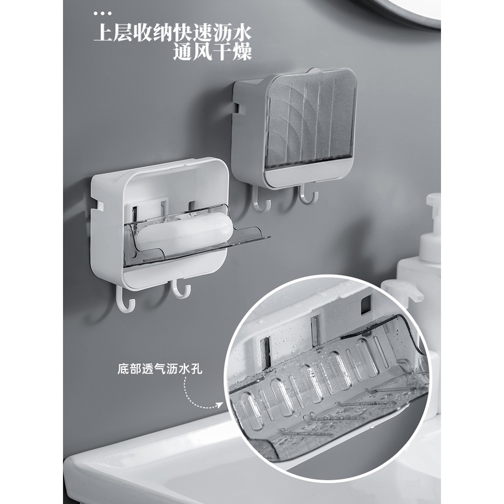 香皂盒家用肥皂盒子置物架免打孔吸盤壁掛創意瀝水帶蓋衛生間翻蓋-細節圖4
