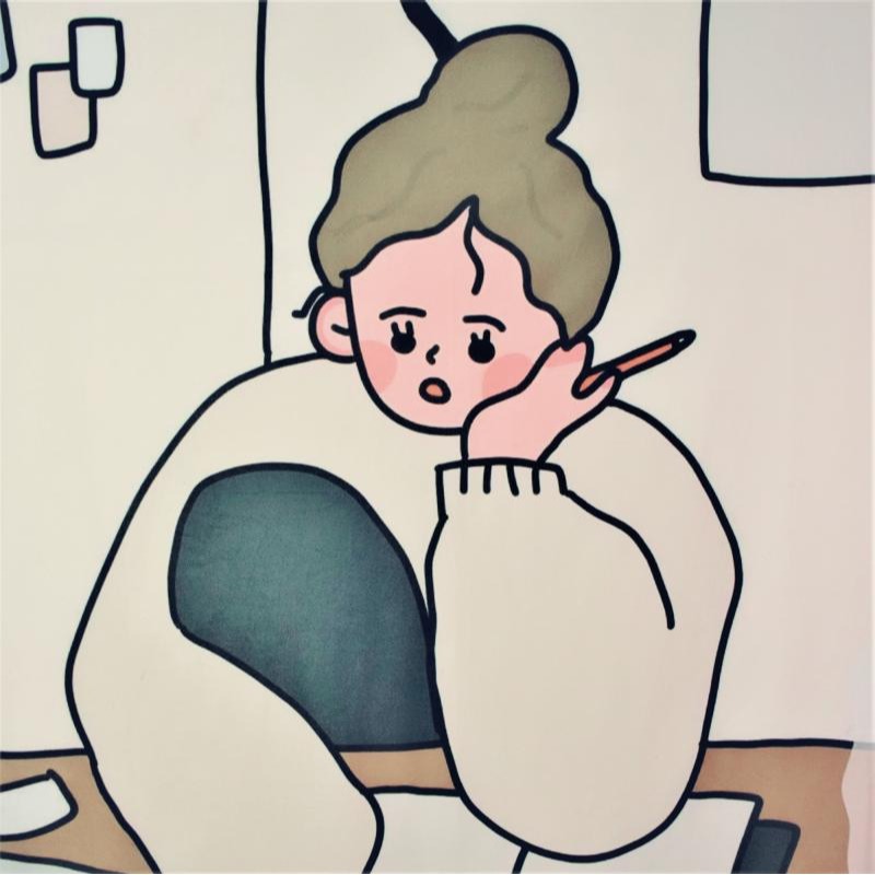 可愛少女背景布ins掛布手繪北歐風插畫墻布宿舍出租房改造裝飾布-細節圖2