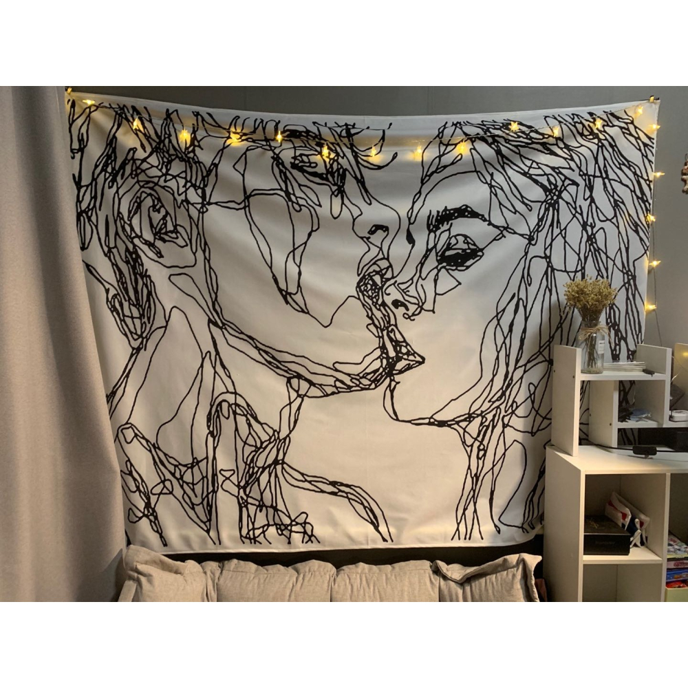 可愛少女背景布ins掛布手繪北歐風插畫墻布宿舍出租房改造裝飾布-細節圖4