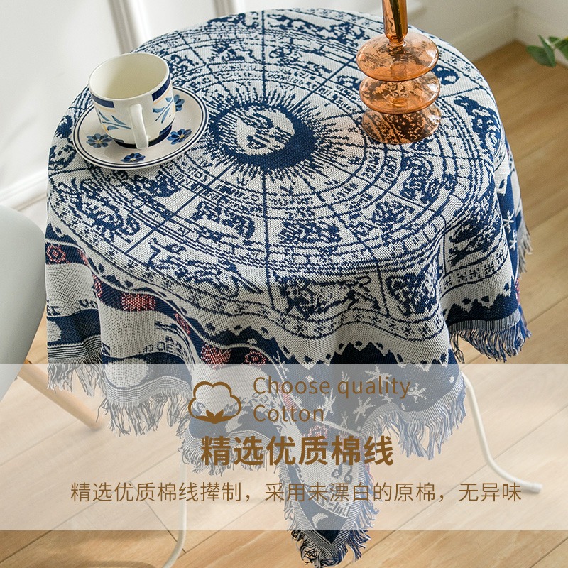 ins風中國復古風加厚棉麻蕾絲桌布茶幾布高級感圓桌布餐桌布雙面-細節圖3