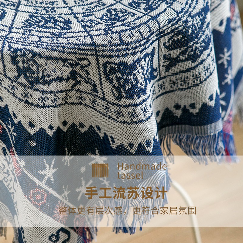 ins風中國復古風加厚棉麻蕾絲桌布茶幾布高級感圓桌布餐桌布雙面-細節圖4