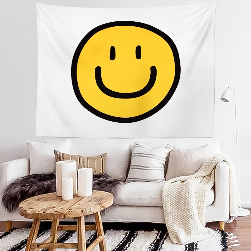 smile  ins風可愛黃色笑臉網紅掛布 家居裝飾布 拍照道具背景布大-細節圖2