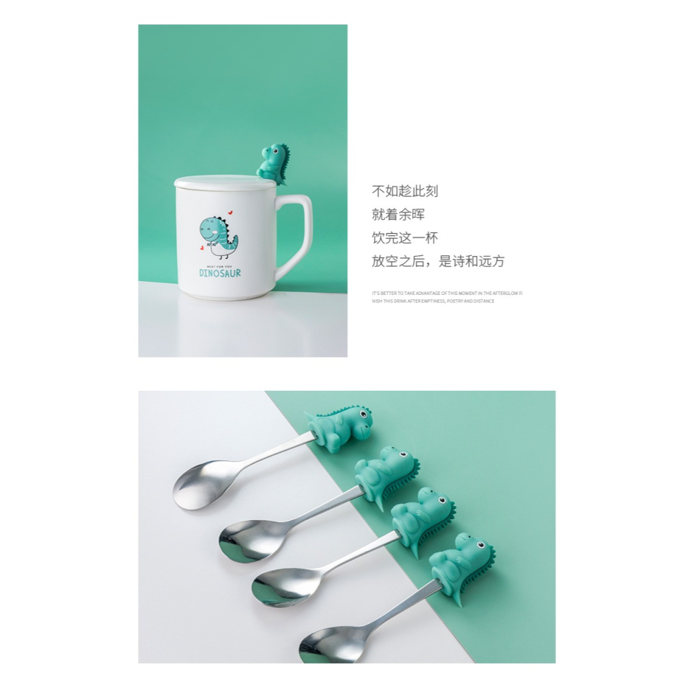 小胖龍喝水杯帶蓋勺子陶瓷可愛創意卡通簡約清新森系文化創意杯子-細節圖10