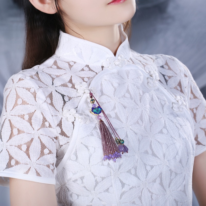 中國風古典旗袍茶服壓襟扣漢服掛件長款流蘇復古褙子領扣中式掛飾-細節圖4