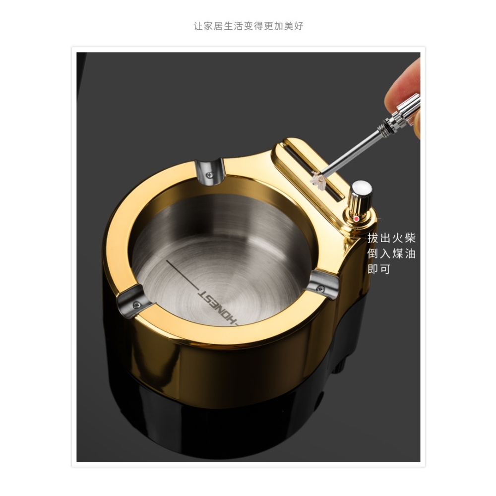萬次火柴煙灰缸 不銹鋼創意打火機煙缸室內桌面點煙器辦公室擺件-細節圖7