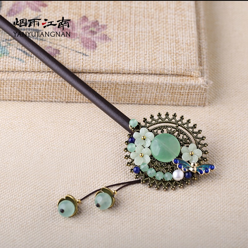 煙雨江南原創設計古風發簪漢服盤發簪子日常簡約現代木質發飾-細節圖4