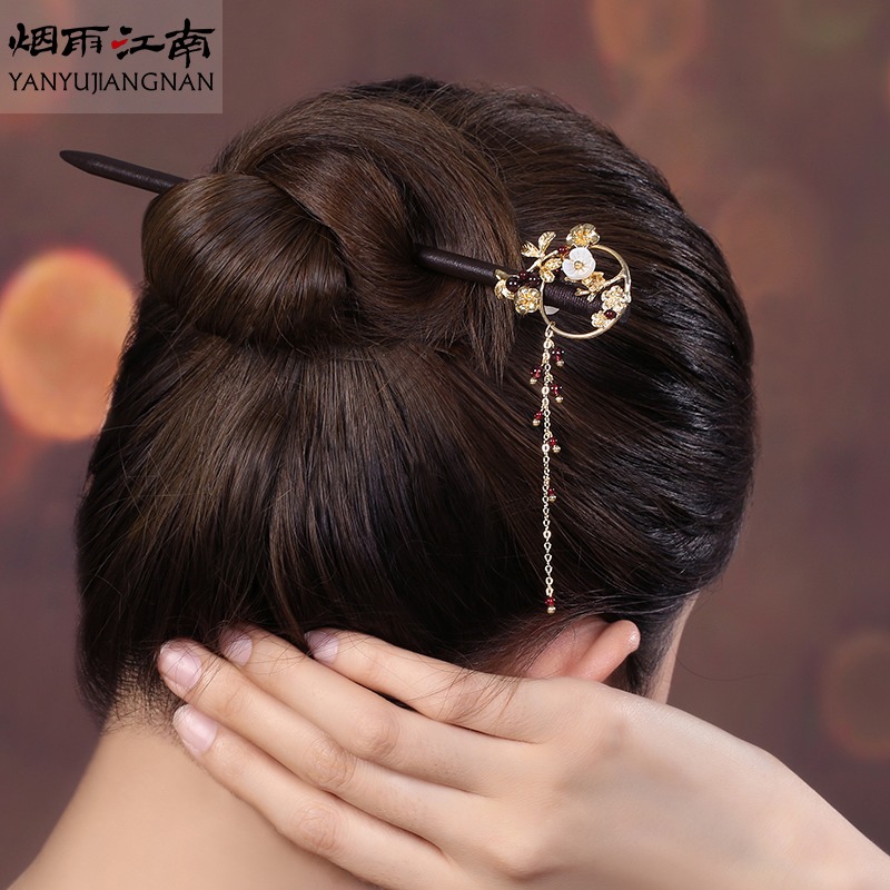 煙雨江南原創設計女流蘇漢服旗袍盤發發簪女步搖古風小眾丸子頭-細節圖2