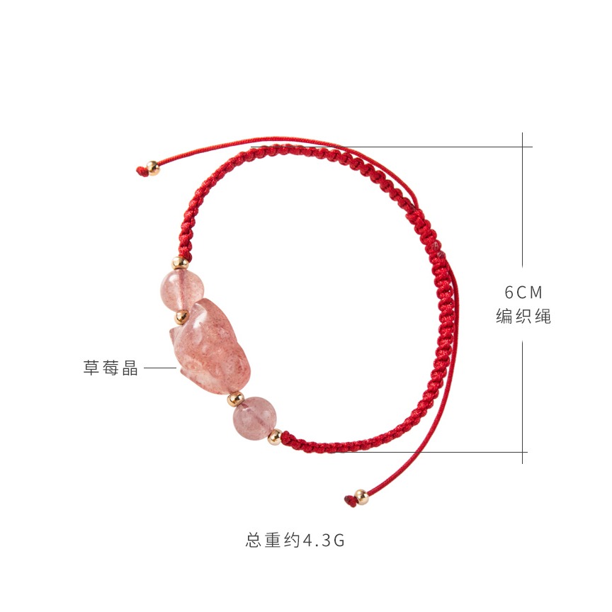 草莓晶平安扣手鏈 女本命年紅繩情侶INS編織手繩 生日禮物-細節圖7
