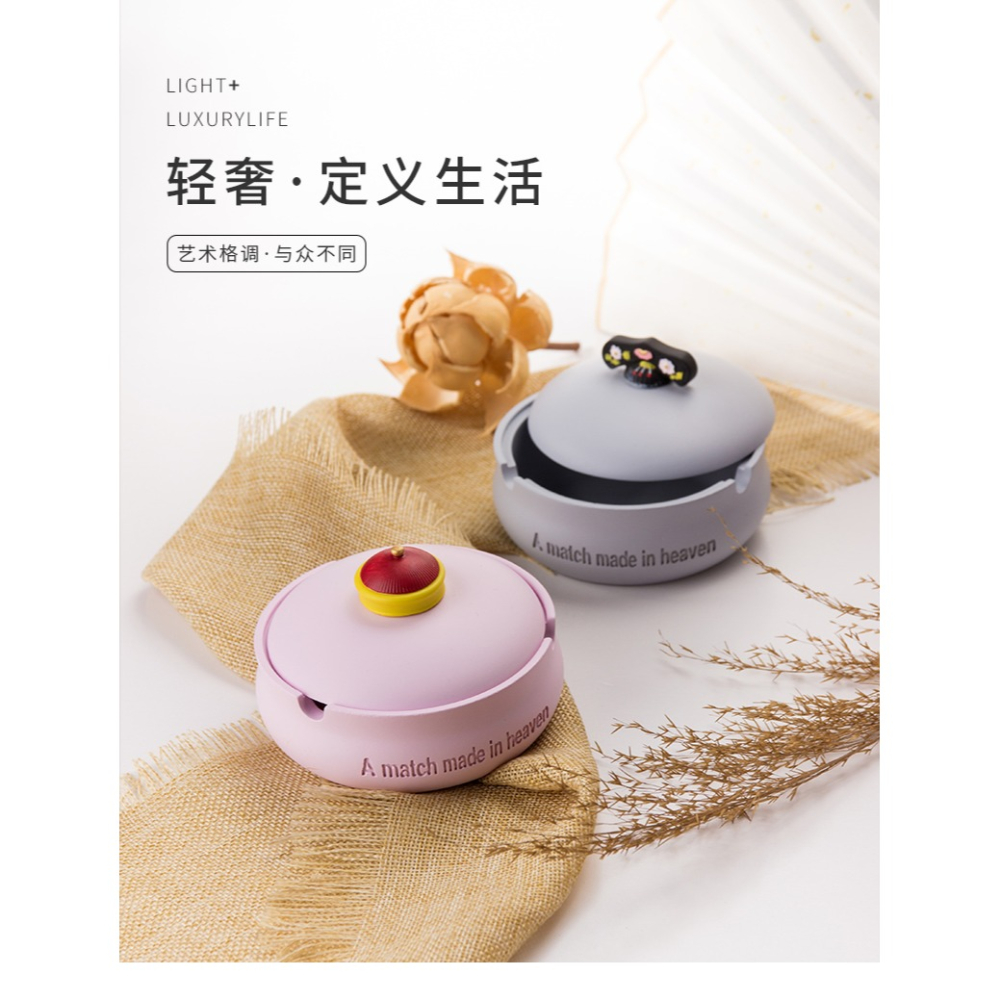 宮廷復古煙灰缸 創意個性網紅ins防飛灰帶蓋滅煙缸 室內桌面擺件-細節圖6