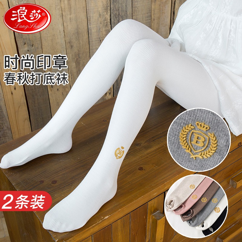浪莎女童打底褲春秋薄款純棉女寶寶襪子褲襪外穿連體襪兒童連褲襪-細節圖2