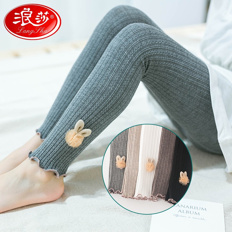 浪莎兒童打底褲女童春秋款針織純棉中厚外穿薄款寶寶長筒連褲襪-細節圖4
