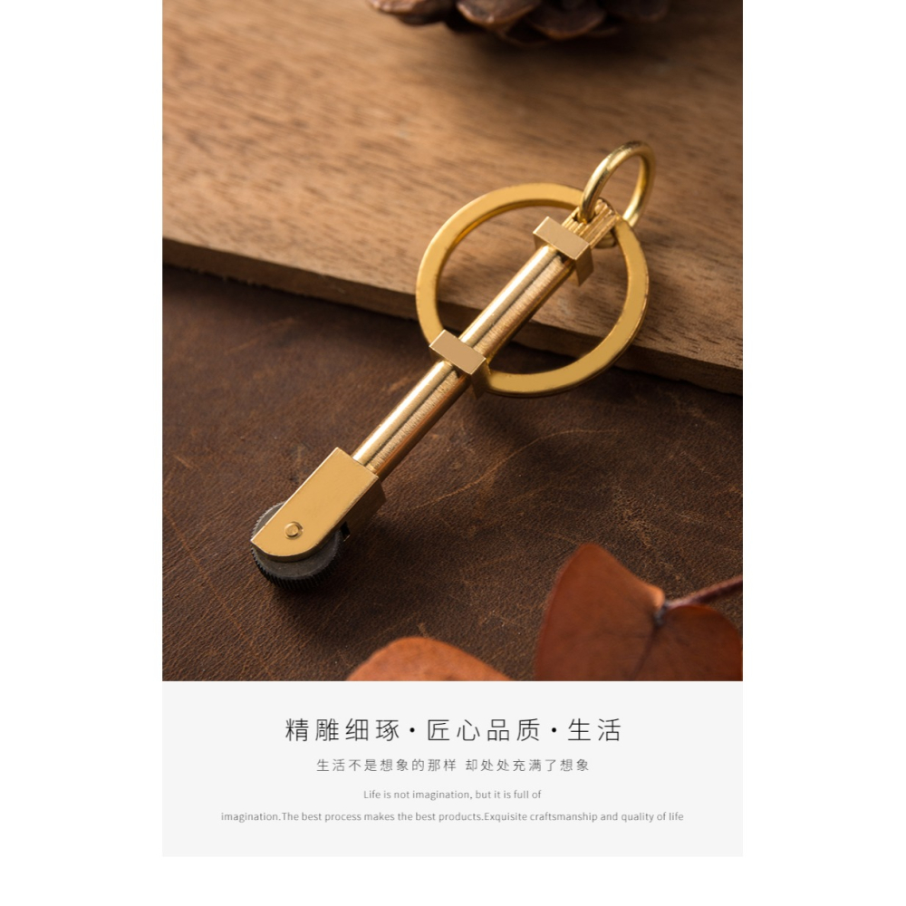 黃銅戶外迷你輪滑打火石鑰匙扣掛件創意個性打火棒點火器鎖匙圈環-細節圖6