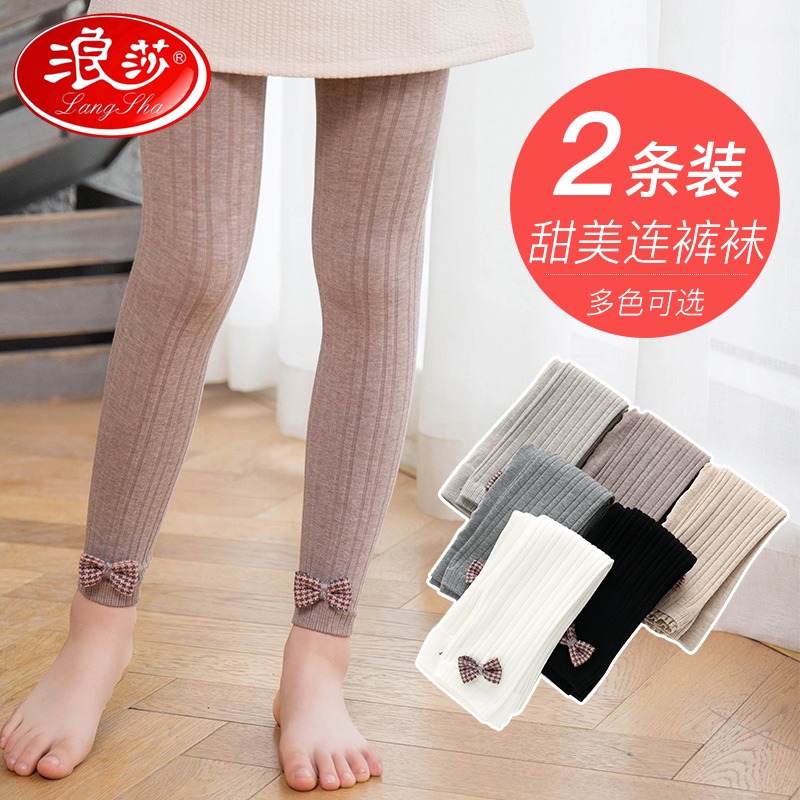 浪莎兒童嬰幼兒春秋布藝格子打底九分褲連褲襪寶寶絲襪女童襪子-細節圖2