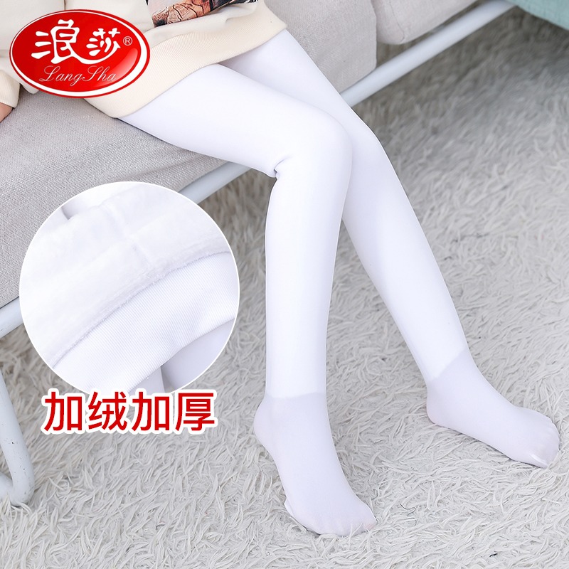 浪莎兒童連褲襪舞蹈襪絲襪加絨加厚秋冬一體絨棉女童打底褲踩腳褲-細節圖3