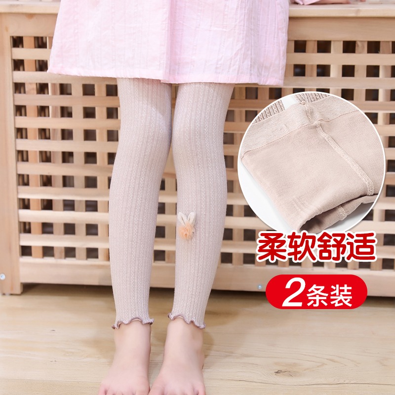 浪莎女童針織棉打底褲秋季純色修身長褲春秋中大童卡通百搭九分褲-細節圖2
