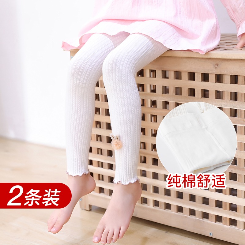 浪莎女童針織棉打底褲秋季純色修身長褲春秋中大童卡通百搭九分褲-細節圖3